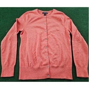 Lands End Coral Speckled Knit Button Front Cardigan‎ Sweater Size S 6 8